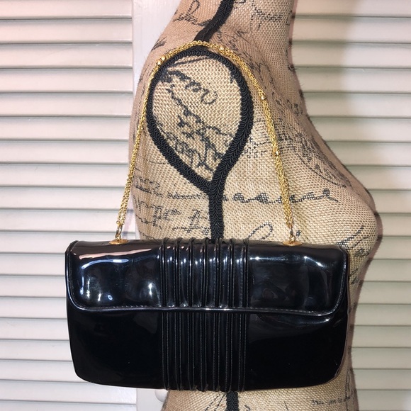 Ronay Handbags - Ronay VTG Faux Patent Leather Chain Clutch